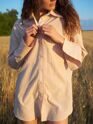 Рубашка oversize из хлопка. Полоска. Персиковый