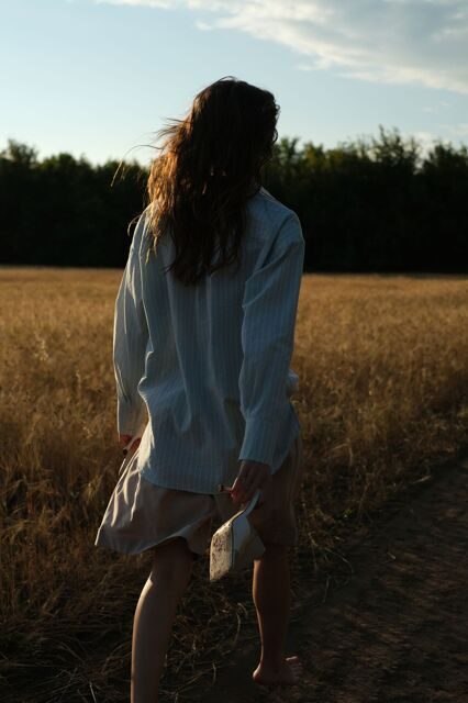 Рубашка oversize из хлопка. Полоска. Мятный